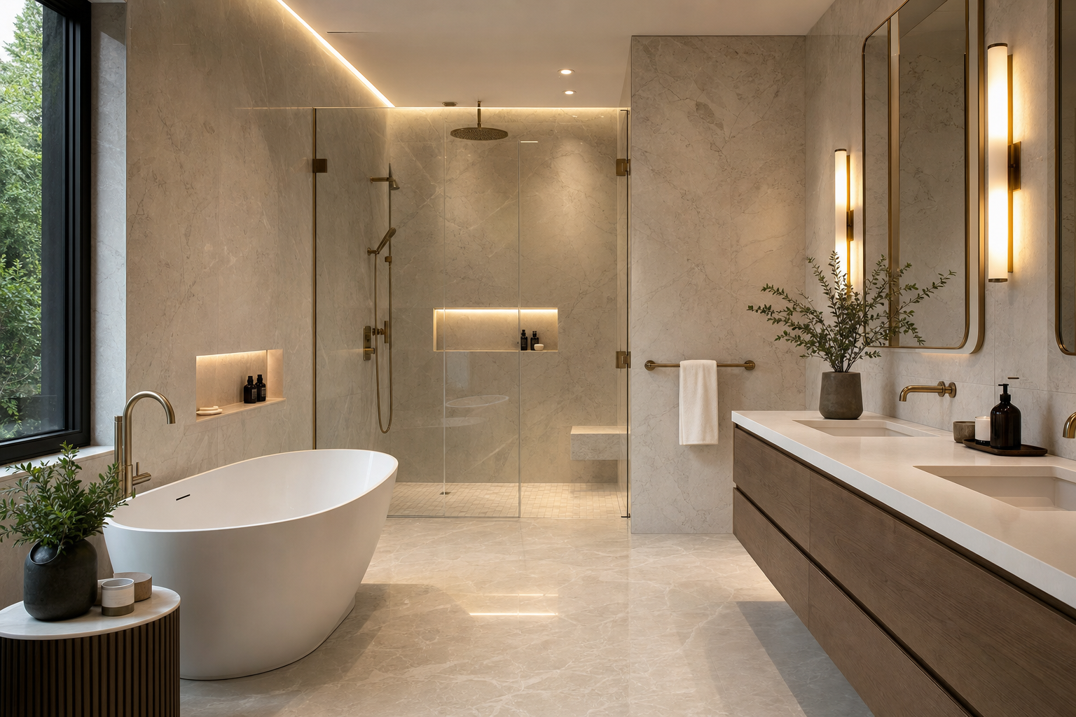 Spa-like luxury master bathroom with freestanding tub